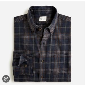 J Crew Men's Brushed Twill Long Sleeve Shirt in Navy, Gray, and Brown Plaid